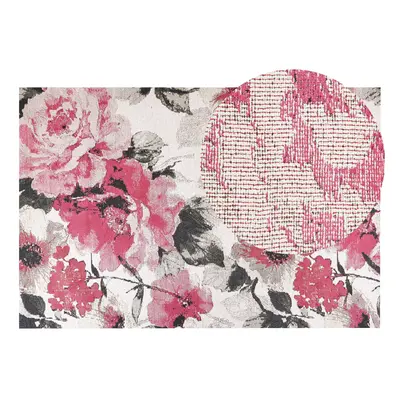 Cotton Area Rug Floral Motif x cm Pink EJAZ