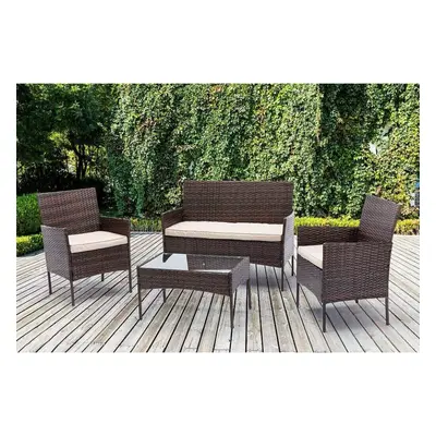 (Brown) MCC Rattan Furniture pcs Sofa Set Table & Chairs "Roger" Garden Outdoor