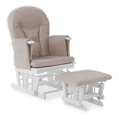 Obaby Reclining Glider Chair & Stool - White with Sand Cushion