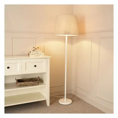 ValueLights Charlie White Stem Floor Lamp with Beige Tapered Shade