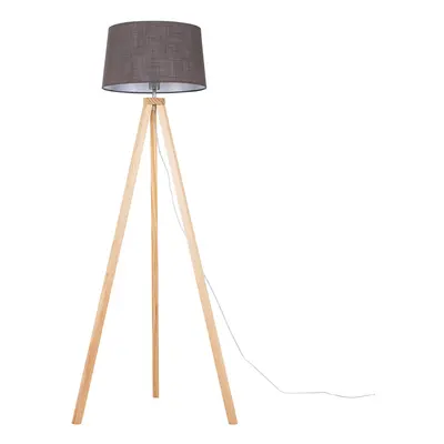 Modern Light Wood Tripod Design Floor Lamp with a Grey Tapered Shade - Complete with a 6w LED GL