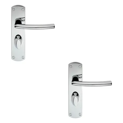 2x Curved Bar Lever on Bathroom Backplate Door Handle x 42mm Polished Chrome