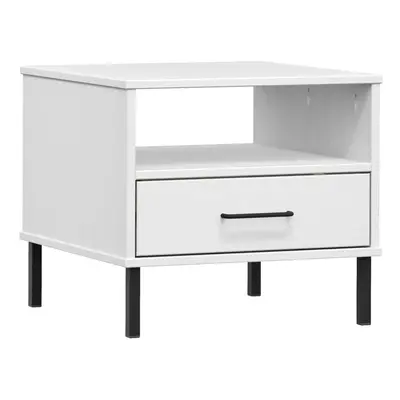 (white) vidaXL Solid Wood Pine Bedside Table with Metal Legs OSLO Desk Multi Colours