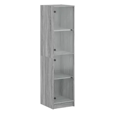 (grey sonoma) vidaXL Highboard with Glass Doors Sideboard Cupboard Side Cabinet Smoked Oak