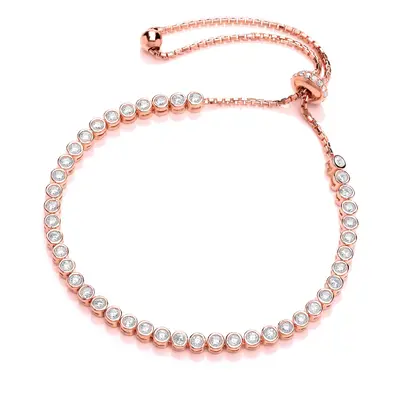 Jewelco London Ladies Rose Gold-Plated Sterling Silver Cubic Zirconia Tennis Eternity Toggle Sli