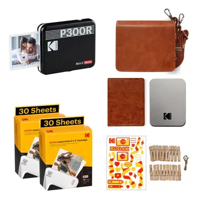 KODAK Mini Retro 4PASS Portable Photo Printer (3x3) Initial Sheets + Sheet Pack, Gift Bundle, Bl