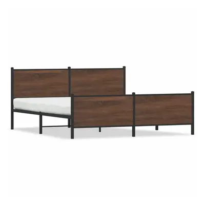 vidaXL Metal Bed Frame with Headboard and Footboard Bed Brown Oak 183x213 cm