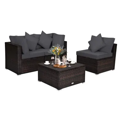 4-Piece Patio Furniture Set w/ Coffee Table & Removable Cushion