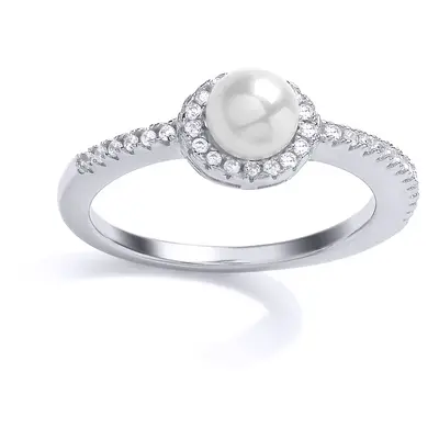 (R) Jewelco London Ladies Rhodium Sterling Silver Cubic Zirconia & Freshwater Cultured Pearl Hal