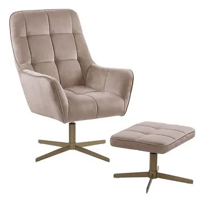 Swivel Armchair MOLLE with Footstool Velvet Beige