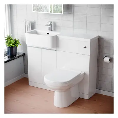 1000mm White LH Freestanding Cabinet with Basin, WC Unit & Toilet