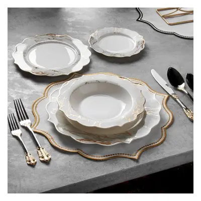 KONIGTUM Luxury White & Gold New Bone China Dinnerware Set | KOV-MA