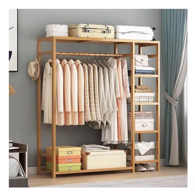 6 Tier Bamboo Garment Rack Storage Shelves Clothes Hanging Wardrobe