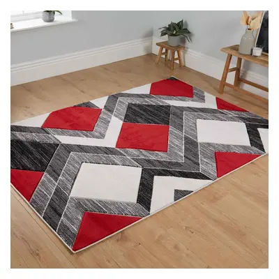 (Black / Red, x 290cm ) Multi Coloured Geometric Diamond Modern Rugs Mat