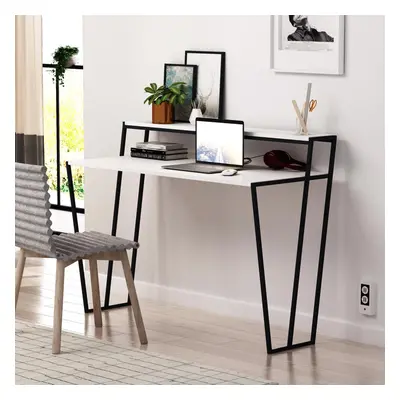 FWStyle Modern Home Office Student Study Desk Black Metal Frame Matt White