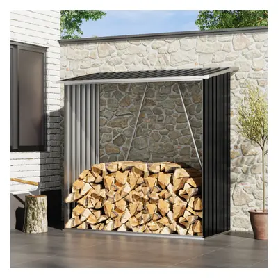 (Anthracite) Garden Outdoor Metal Firewood Log Storage Shed