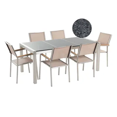 6 Seater Garden Dining Set Grey Granite Triple Plate Top with Beige Chairs GROSSETO