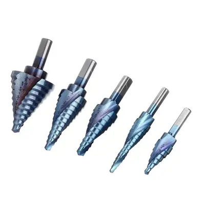 (Opp Packaging) 5pcs HSS Blue Nano Coating Step Drill Bit Set Spiral Flute Multiple Hole 1/8 to 