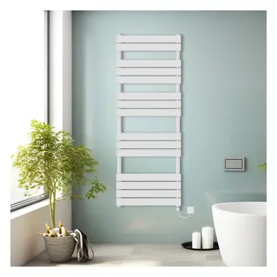 (White, 1600x600mm) Prefilled Electric Heated Towel Rail Radiator Flat Panel Warmer Ladder