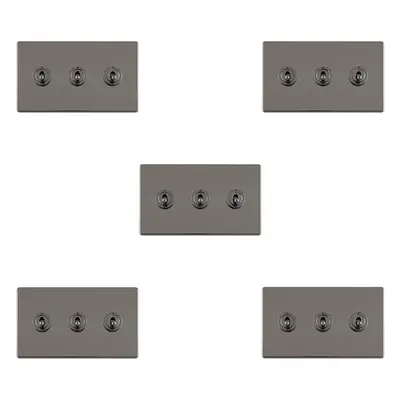 5 PACK Gang Triple Retro Toggle Light Switch SCREWLESS BLACK NICKEL 10A Way