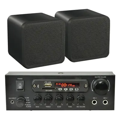 110W Bluetooth Amplifier & 2x 80W Black Shelf Speakers Compact Wireless HiFi Kit