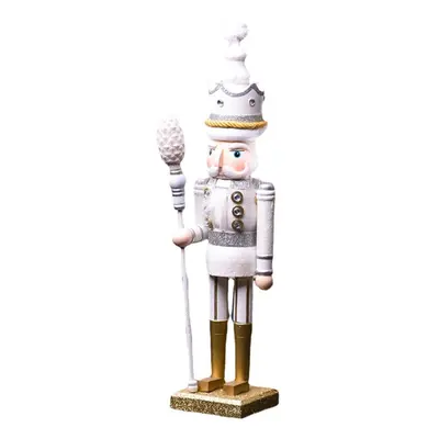 (White) 42cm Wooden Nutcracker Doll Soldier Vintage Handcraft Decoration Christmas Action Figure