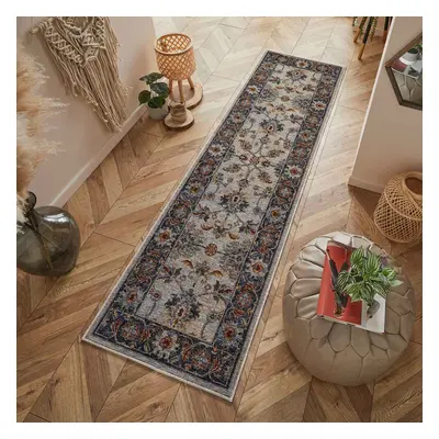 (Grey / Blue, Runner : x 235cm) Luxury Traditional Rugs Vintage Oriental Small Extra Large Hall 