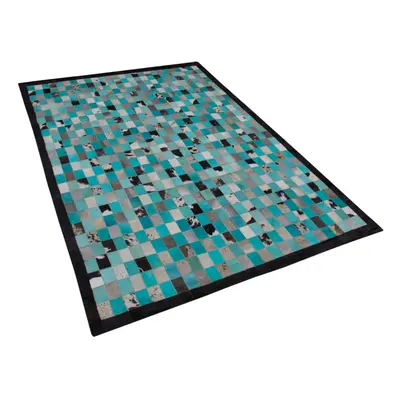 Leather Area Rug Turquoise and Grey x cm NIKFER