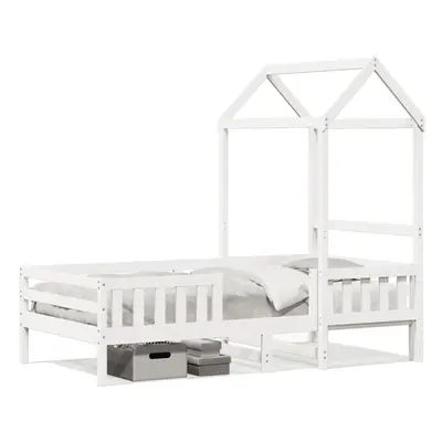 (white, x cm) vidaXL Bed Frame with Roof Home Bed Base Mattress Foundation Solid Wood Pine