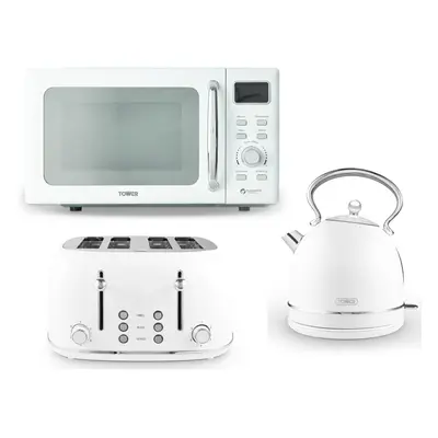 Tower Heritage White Dome Kettle Slice Toaster & Digital Microwave