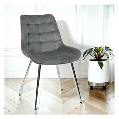 Velvita Grey Luxury Velvet With Silver Legs Dining Chair