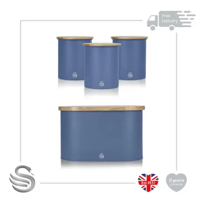 Swan Nordic Bread Bin Bamboo Cutting Board Lid & Storage Canisters Set Steel