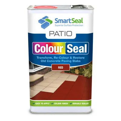 (Red, Litres) Smartseal Patio ColourSeal - Colour & Restore Old Concrete Paving Slabs, Durable P