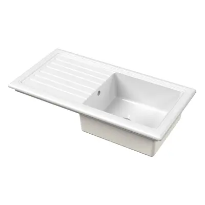 101cm Inset Counter Top Single Bowl Fireclay Ceramic Kitchen Sink in White