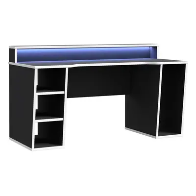 Loadout Black Gaming Desk with White Trim and Colour Changing LED