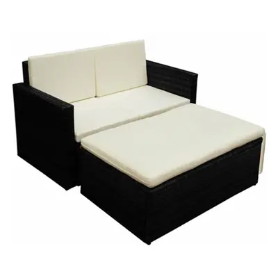 vidaXL Garden Sofa Set Pieces Poly Rattan Black Outdoor Patio Furniture Seat