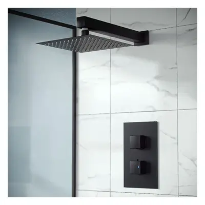 Rennes Concealed Thermostatic Overhead 250mm Square Rainfall Shower Mixer Set Matte Black