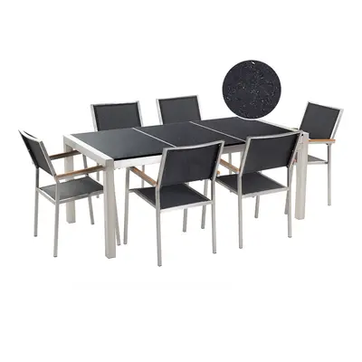 6 Seater Garden Dining Set Black Granite Top with Black Chairs GROSSETO