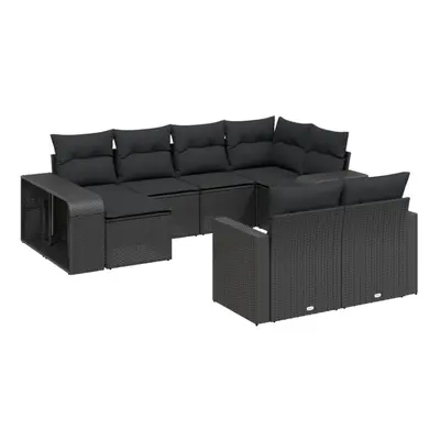 vidaXL Garden Sofa Set Piece with Cushions Outdoor Sofa Black Poly Rattan