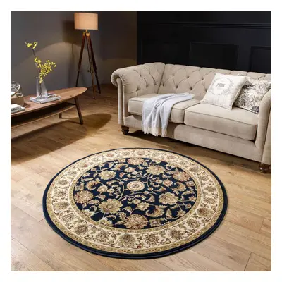 (KENDRA 3330B Navy Blue, 150x150cm : Circle) Luxury Traditional Rugs Small Extra Large Hallway R