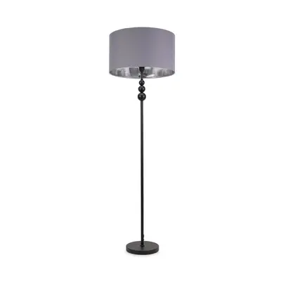 ValueLights Marissa Grey & Chrome with Black Stacked Floor Lamp & Bulb