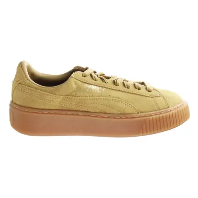 (4 (Adults')) Puma Suede Platform FL Brown Gold Leather Lace Up Womens Trainers 01 B56E