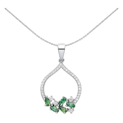 Jewelco London Ladies Rhodium Plated Sterling Silver Green Pear Oval CZ Glass Onion Dome Pendant