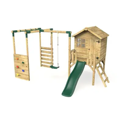 (Playhouse, Swings, Monkey Bars, Deck & 6ft Slide Â Solar, Green) Rebo Children's Orchard 4ft W