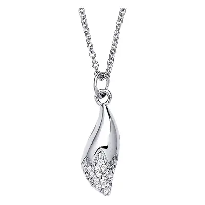 Jewelco London Ladies Rhodium Plated Sterling Silver CZ Snow Capped Petal Flame Pendant Necklace