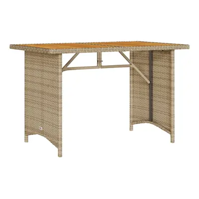 vidaXL Garden Table with Wooden Top Outdoor Dining Table Beige Poly Rattan