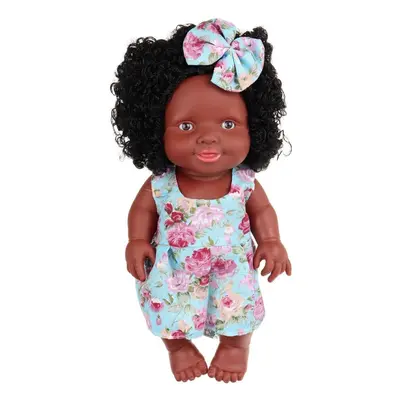 () 25CM Cute Soft Silicone Joint Movable Lifelike Realistic African Black Reborn Baby Doll for K