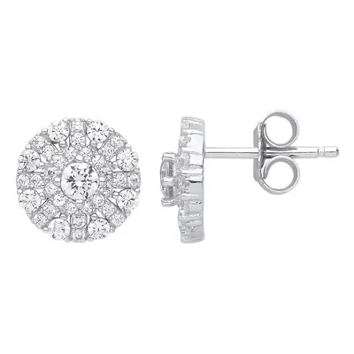 Jewelco London Ladies Sterling Silver Cubic Zirconia Sunshine Star Burst Cluster Stud Drop Earri