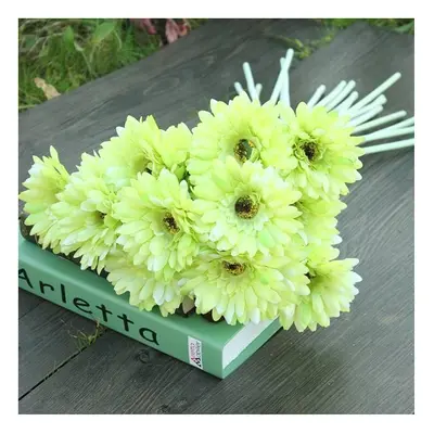 (Green) 10Pcs Sunbeam Artificial Flower Mum Gerber Daisy Bridal Bouquet Silk Wedding Party Flowe