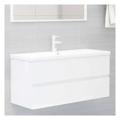 vidaXL Sink Cabinet Chipboard High Gloss White Storage Bathroom Washroom Rack